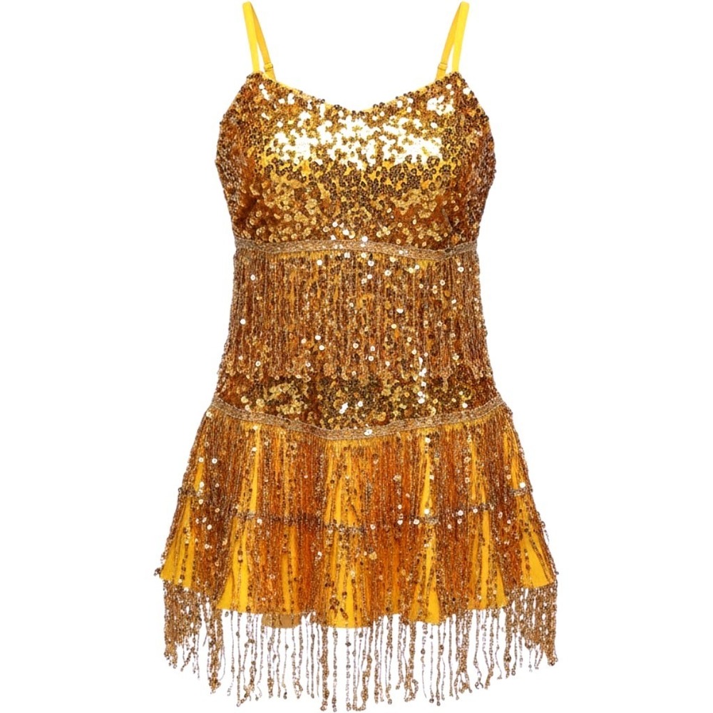 Art Stone Gold Sequin Fringe Dance Costume Leotard Adult XLA Jazz Tap Latin